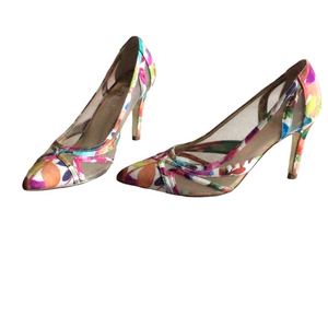 Adrianna Papell 80s Vintage Floral Mesh Pointed Toe Heels Pumps US 8